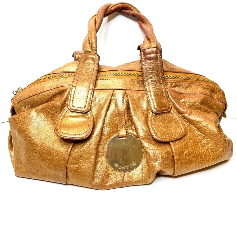 GUSTTO Cala Brown Bronze Leather Shoulder Satchel Bag Braided Straps - Picture 3 of 12